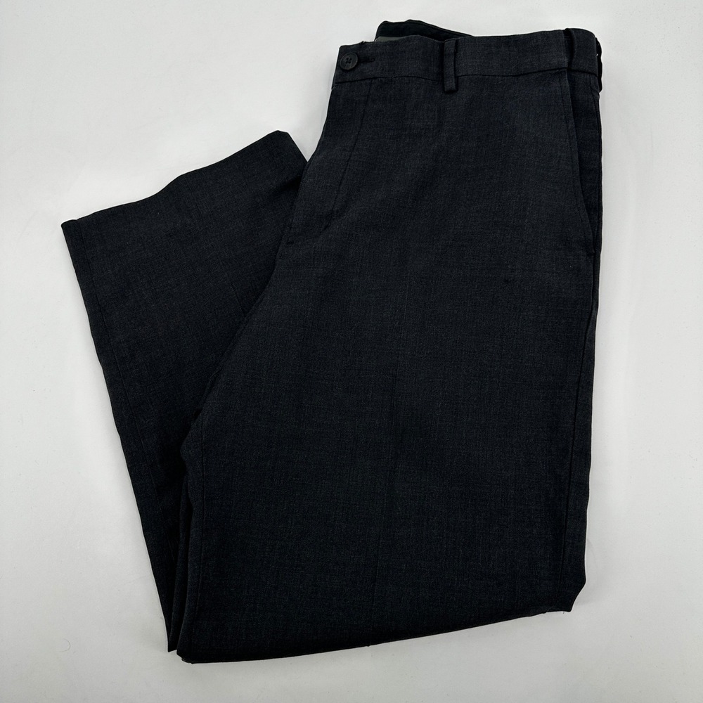 LL Bean Comfort Waist Mens 36W Wool Dress Pants Grey Straight Business Tailored
